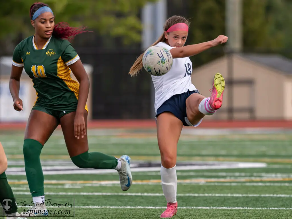 Howell Girls Soccer - Nase - Shore Sports Insider Senior Allison Nase clearing the ball against Red Bank Catholic. (Photo by Tom Smith) - Howell Girls Soccer - Nase