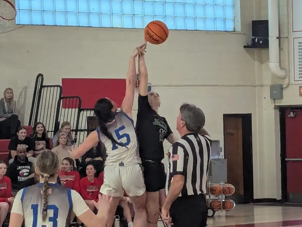Isabella Finer - Shore Sports Insider Isabella Finer jumped it up one last time to start most likely the final basketball game at Jackson Memorial's home gym (Photo by Scott Stump) - Isabella Finer