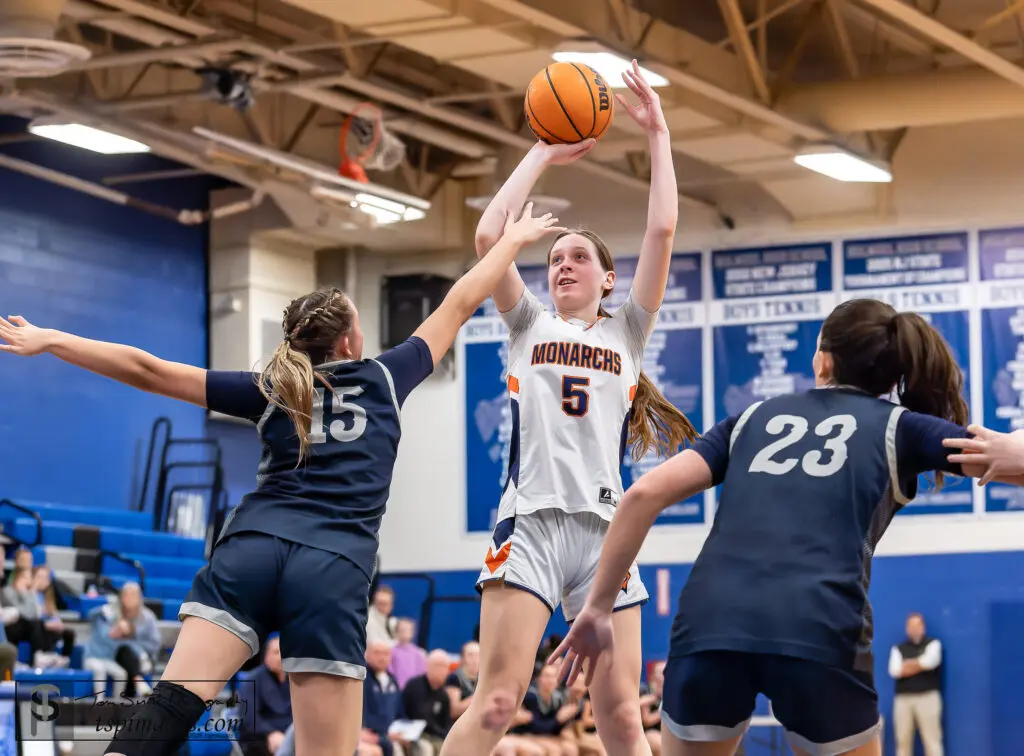 TH Grace Feeney 2 - Shore Sports Insider Grace Feeney shooting a jump shot against Manasquan in the SCT Quarterfinal round at Holmdel. Photo by Tom Smith - TH Grace Feeney 2