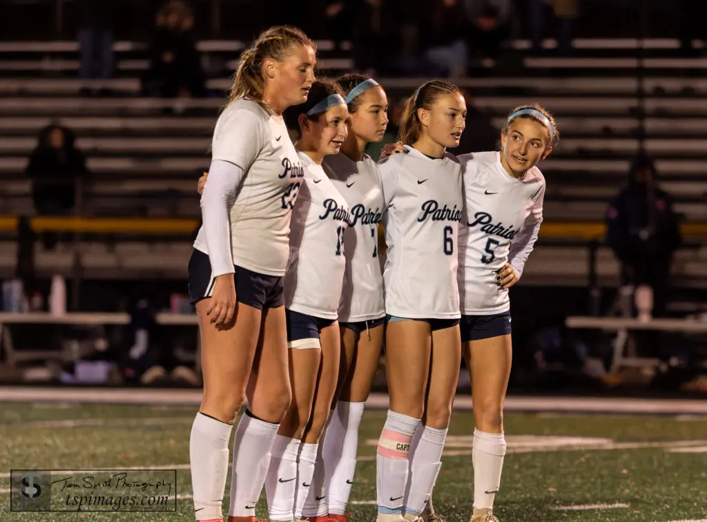 Howell vs FreeTown-5 - Shore Sports Insider Freehold Township standing together during penalty kicks against Howell in the CJG4 semifinal. 11/12/25 Photo by Tom Smith - Howell vs FreeTown-5