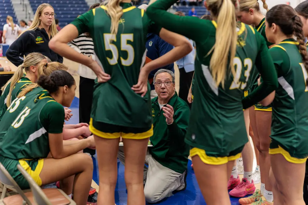 RBC- Joe Montano - Shore Sports Insider Red Bank Catholic head coach Joe Montano addresses the team (Photo by Patrick Olivero) - RBC- Joe Montano