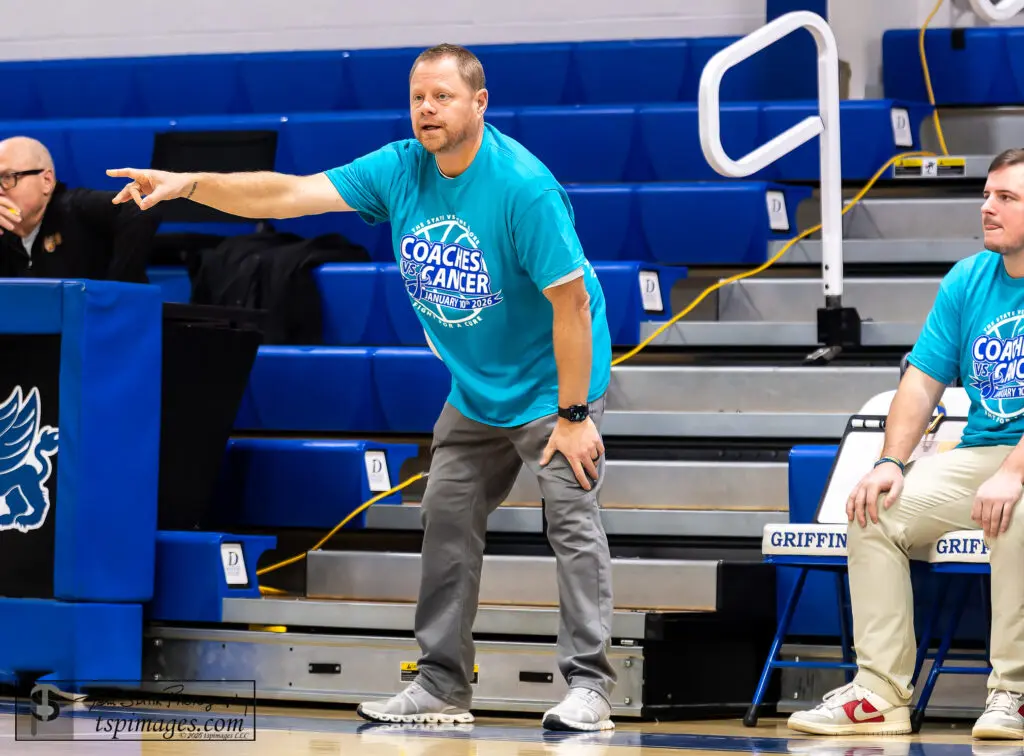 John Pagano - Shore Sports Insider Wall coach John Pagano coaching in the Coaches vs Cancer t-shirt won a battle against Jackson 38-37. 1/10/26 Photo by Tom Smith - John Pagano
