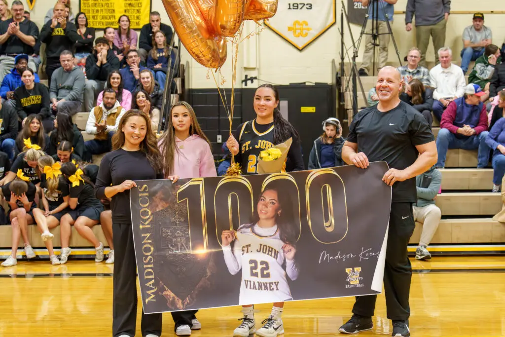 SJV- Madison Kocis - Shore Sports Insider St. John Vianney's Madison Kocis is honored after scoring her 1000th career point (Photo by Patrick Olivero) - SJV- Madison Kocis