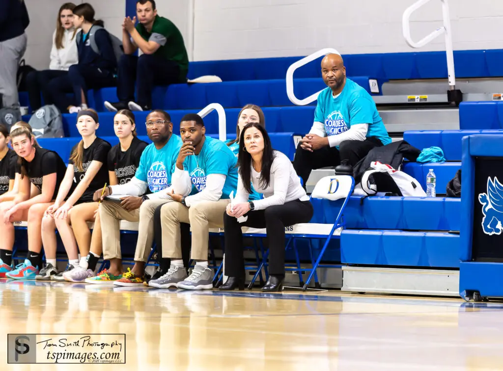 Jackson vs Wall-6 - Shore Sports Insider Jackson Head Coach Rachel Goodale (Right) coaching in the Coaches vs Cancer against Wall at Donovan Catholic High School. 1/10/26 Photo by Tom Smith - Jackson vs Wall-6