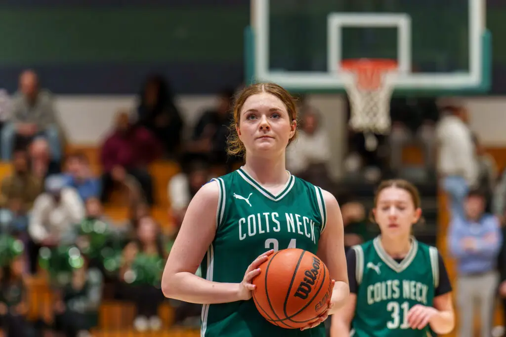 CN Allison McAndrew1 - Shore Sports Insider Allison McAndrew converted a foul shoot to end the 3rd quarter and give Colts Neck a 29-24 lead in the CJG3 Final. 3/7/26 Photo by Patrick Olivero - CN Allison McAndrew1