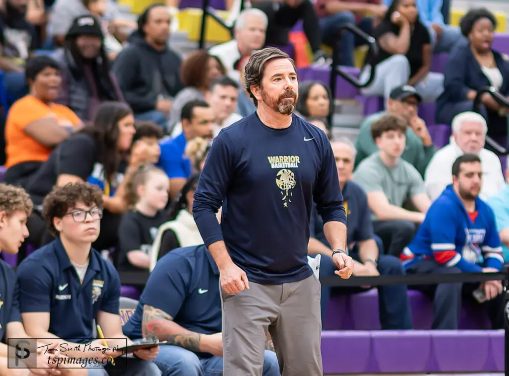 New Egypt vs Thrive - Shore Sports Insider New Egypt coach Mick Hughes. (Photo: Tom Smith | tspsportsimages.com) - New Egypt vs Thrive