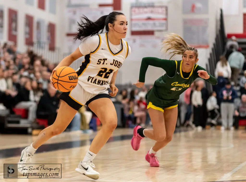 SJV Madison Kocis and RBC Daniela Maletsky - Shore Sports Insider St. John Vianney senior Madison Kocis shadowed by Red Bank Catholic senior Daniela Maletsky. (Photo: Tom Smith | tspsportsimages.com) - SJV Madison Kocis and RBC Daniela Maletsky