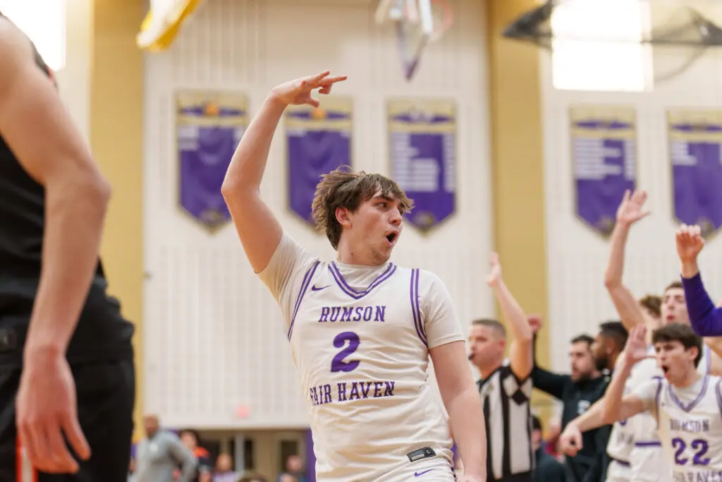 Rumson vs Middle - Shore Sports Insider Rumson-Fair Haven Drew Cavise after hitting his three in the fourth quarter vs. Middle Township.(Photo: Patrick Olivero) - Rumson vs Middle