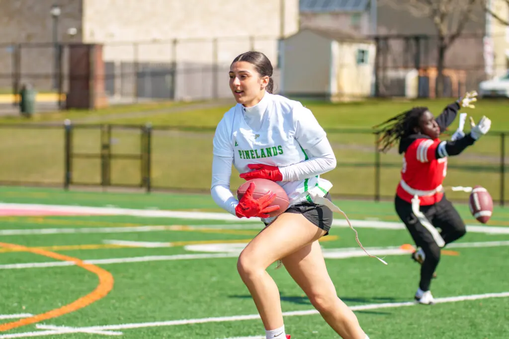 Pinelands flag football - Shore Sports Insider Pinelands wide receiver Bianca Farias (Photo by Patrick Olivero) - Pinelands flag football