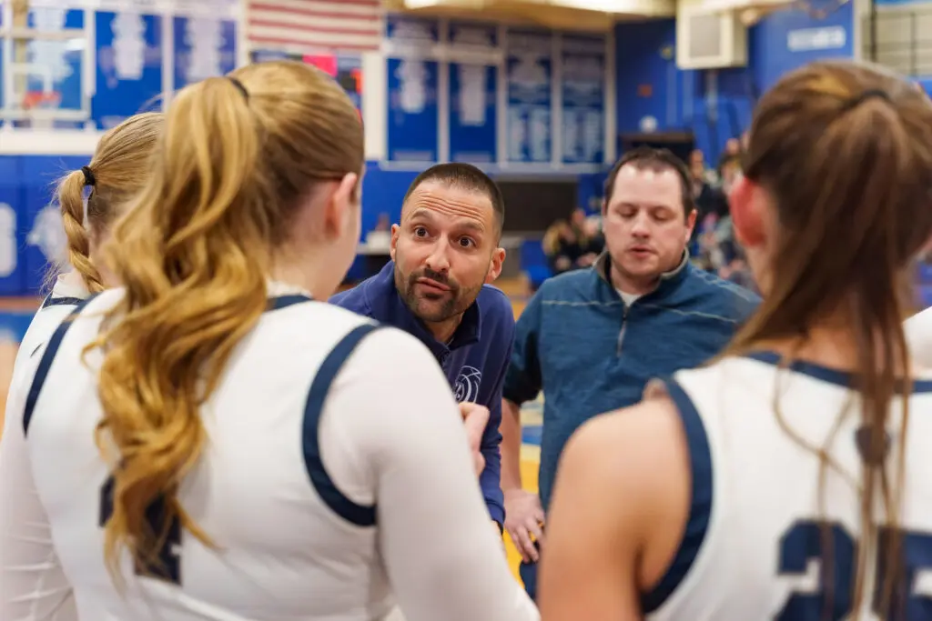 SSI_Girls_Basketball_Manasquan_v_Howell_2-14-26-Samples-12 - Shore Sports Insider Coach Joe Santopietro during a timeout in the SCT quarterfinals at Holmdel HS. 2/14/26 Photo by Patrick Olivero - SSI_Girls_Basketball_Manasquan_v_Howell_2-14-26-Samples-12