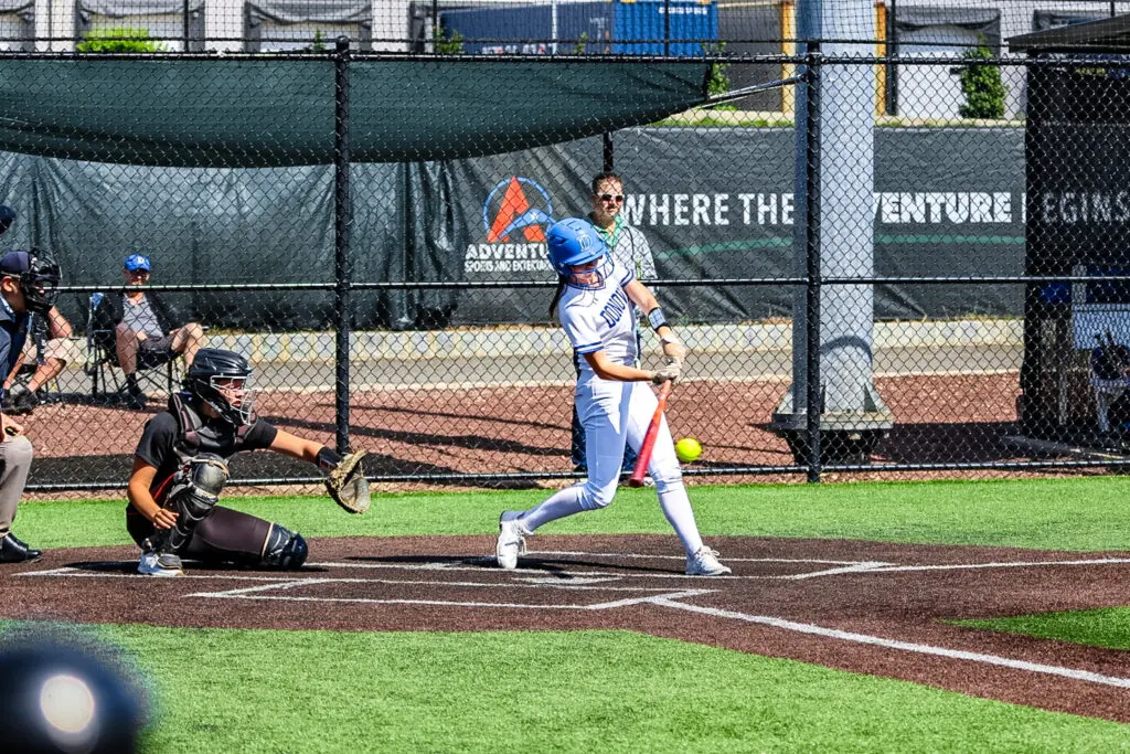 Caroline Kopp - Shore Sports Insider Caroline Kopp hit a walk off single for Donovan against Robbinsville in the Shore vs CVC Challenge at Adventure Crossing. 4/18/26 Photo by Samantha Mayer - Caroline Kopp