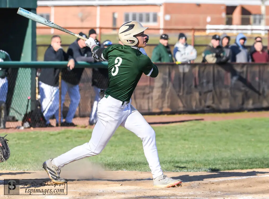 Colts Neck RJ Conover - Shore Sports Insider Colts Neck senior R.J. Conover clubs a double at Raritan. (Photo: Tom Smith | tspsportsimages.com) - Colts Neck RJ Conover