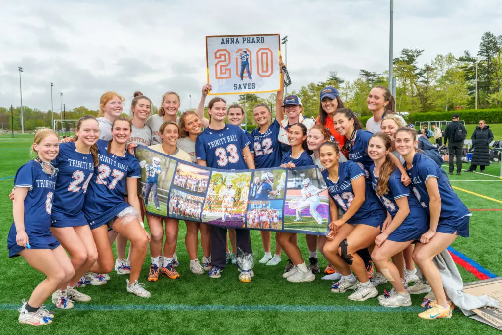 Trinity Hall Anna Pharo 200 saves - Shore Sports Insider Trinity Hall celebrates Anna Pharo's 200th career save (Photo by Patrick Olivero) - Trinity Hall Anna Pharo 200 saves