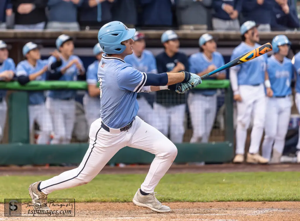 CBA Jayden Matejicka - Shore Sports Insider CBA senior Jayden Matejicka launches a double in the first inning of the Shore Conference Tournament championship game vs. Rumson-Fair Haven. (Photo: Tom Smith | tspsportsimages.com) - CBA Jayden Matejicka