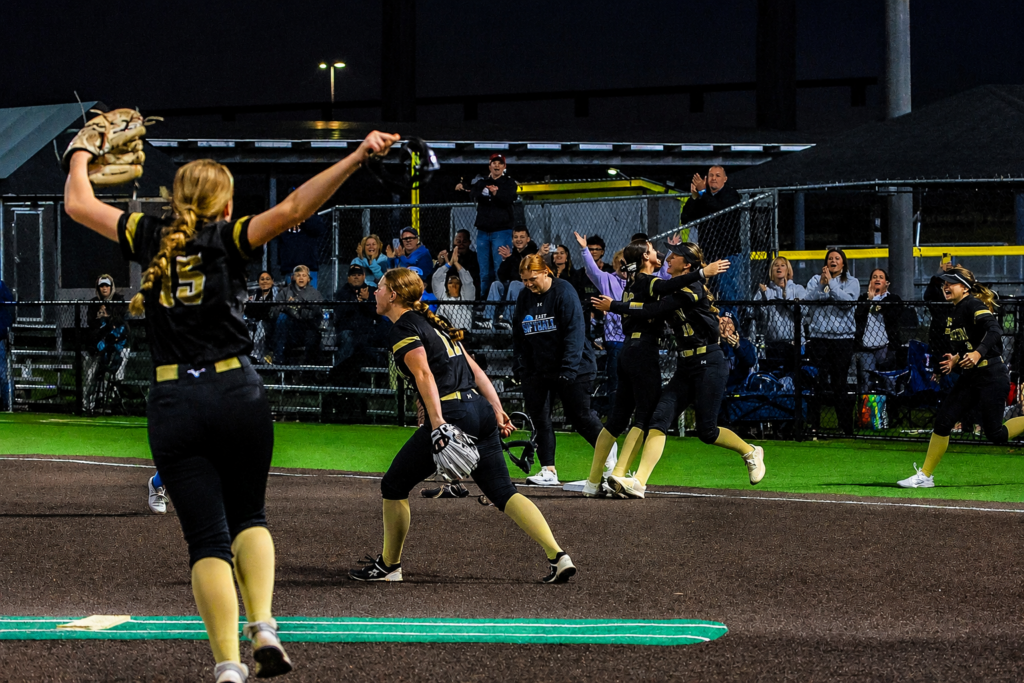 Brooke Sutter celebrating after striking out the final batter in the OCT Final at Adventure Crossing. 5/6/26 Photo by Samantha Mayer - Brooke Sutter celebration