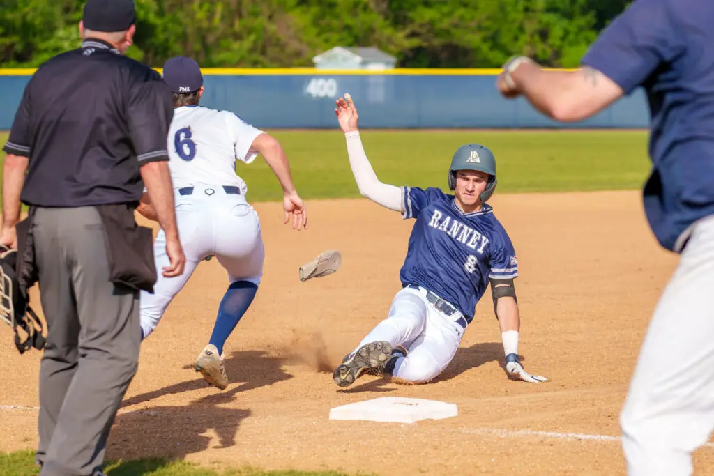 Ranney vs. Howell MCT - Shore Sports Insider Ranney sophomore Braden Cox slides into third base with a triple during the Monmouth County Tournament championship game vs. Howell. (Photo: Patrick Olivero) - Ranney vs. Howell MCT