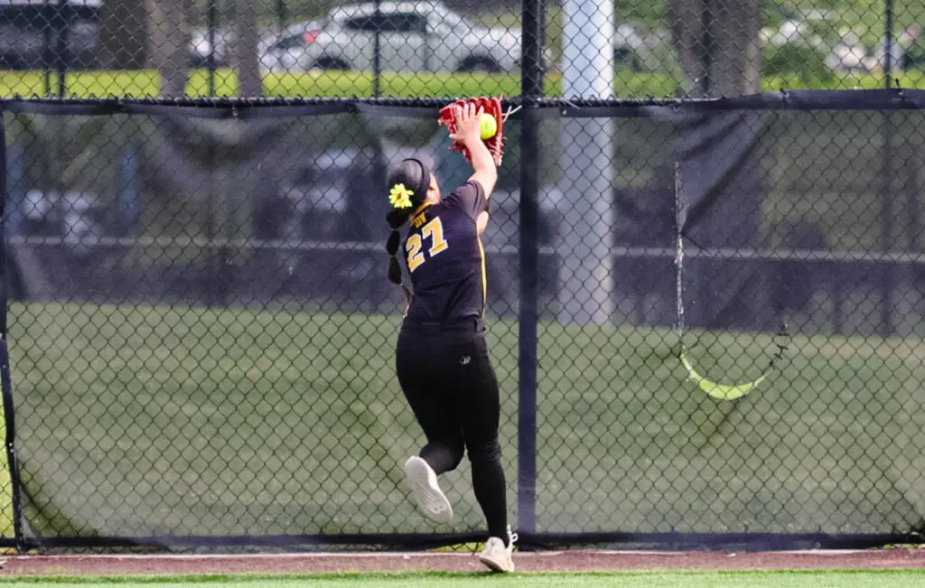 Mia favato - Shore Sports Insider Mia Favato chasing down a fly ball to the gap against Mount St. Dominic in the Group A Championship at Ivy Park. 6/10/26 Photo by Samantha Mayer - Mia favato