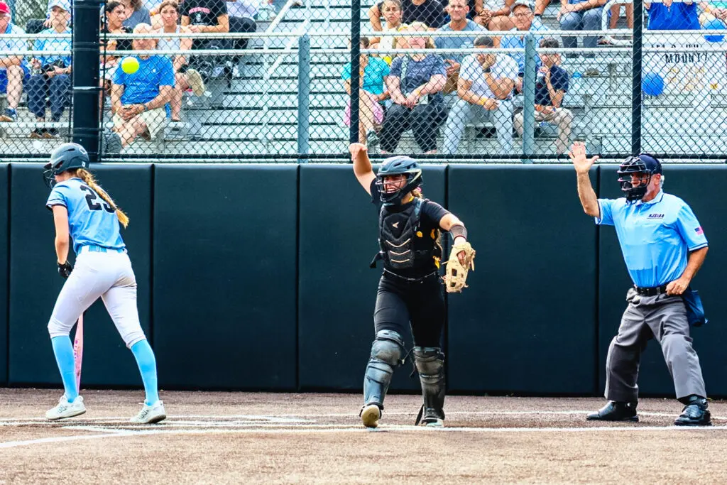 1G0A0430 - Shore Sports Insider Olivia Lombardi celebrating after a strikeout in the Group A Championship game at Ivy Hill Park 6/10/26 Photo by Samantha Mayer - 1G0A0430