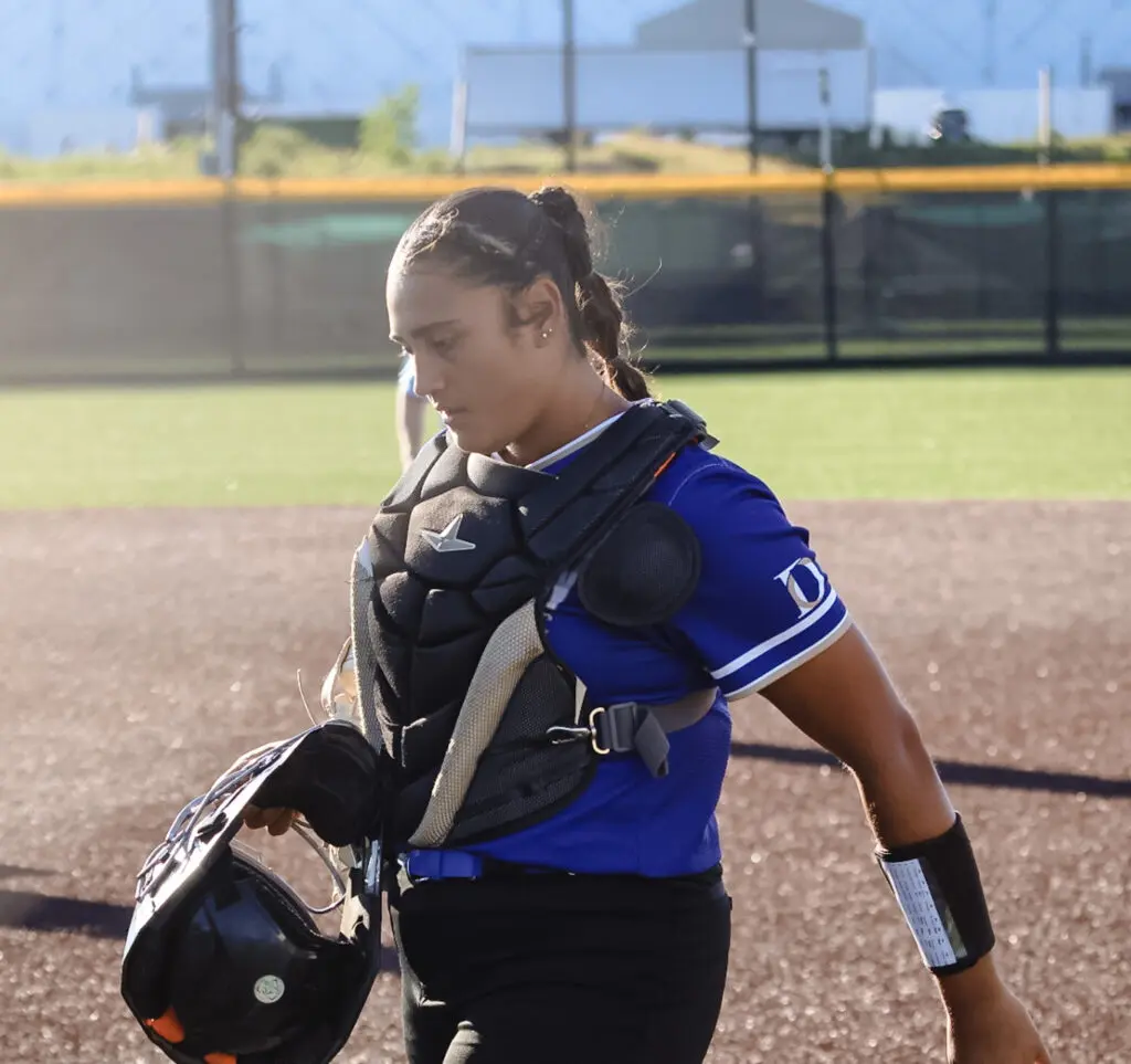 2I5A0101 - Shore Sports Insider Jaelynn Nunez catching in the 9th Senior All-Star Game. 6/16/26 Photo by Samantha Mayer - 2I5A0101