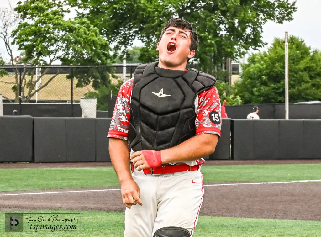 Pt Beach vs Pompton Lakes - Shore Sports Insider Point Beach catcher Dan Lubach celebrates the final out team's Group I championship. (Photo: Tom Smith | tspsportsimages.com) - Pt Beach vs Pompton Lakes