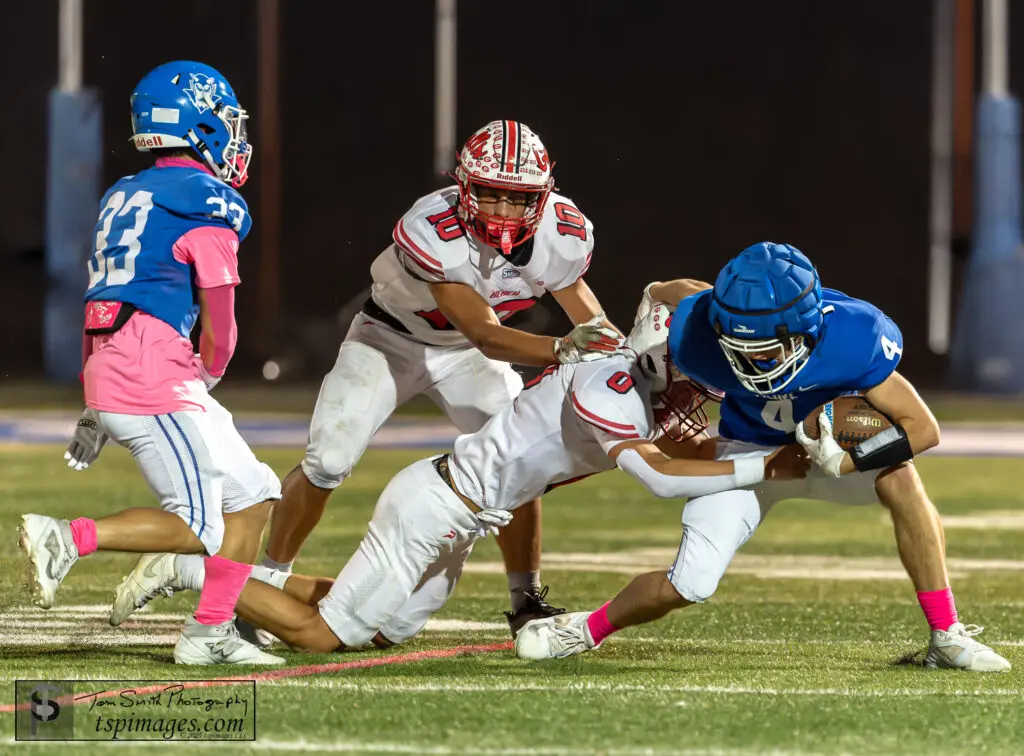 PB Jalen Kreiger making a tackle - Shore Sports Insider Point Beach's Jalen Kreiger making a tackle (Photo: Tom Smith | tspsportsimages.com) - PB Jalen Kreiger making a tackle