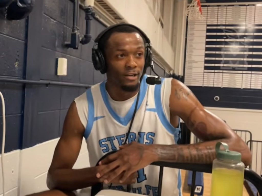 Scottie Lewis JSBL - Shore Sports Insider Sterns Trailer's Scottie Lewis during the postgame interview (Photo by Dan Yeserski) - Scottie Lewis JSBL