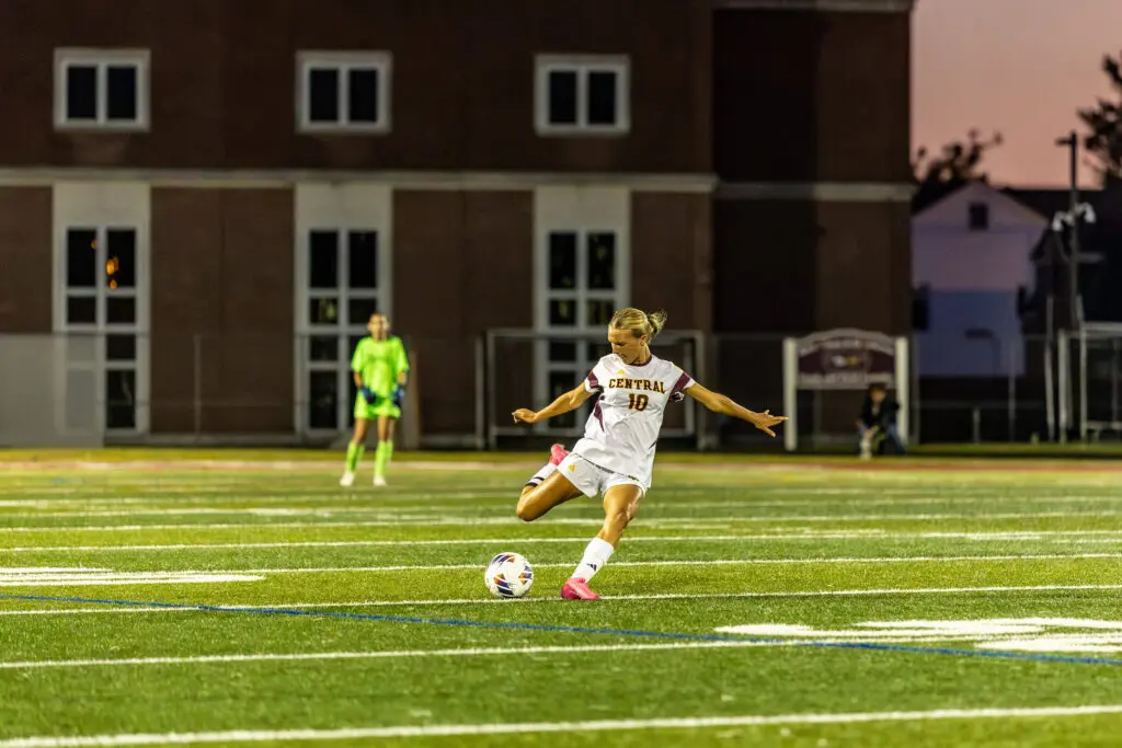 CentralEmmaBoturla1 - Shore Sports Insider Emma Boturla takes a free kick against No. 1 Toms River South on 9/15/26 (Photo by Doug Phillips/Framegrabs LLC) - CentralEmmaBoturla1
