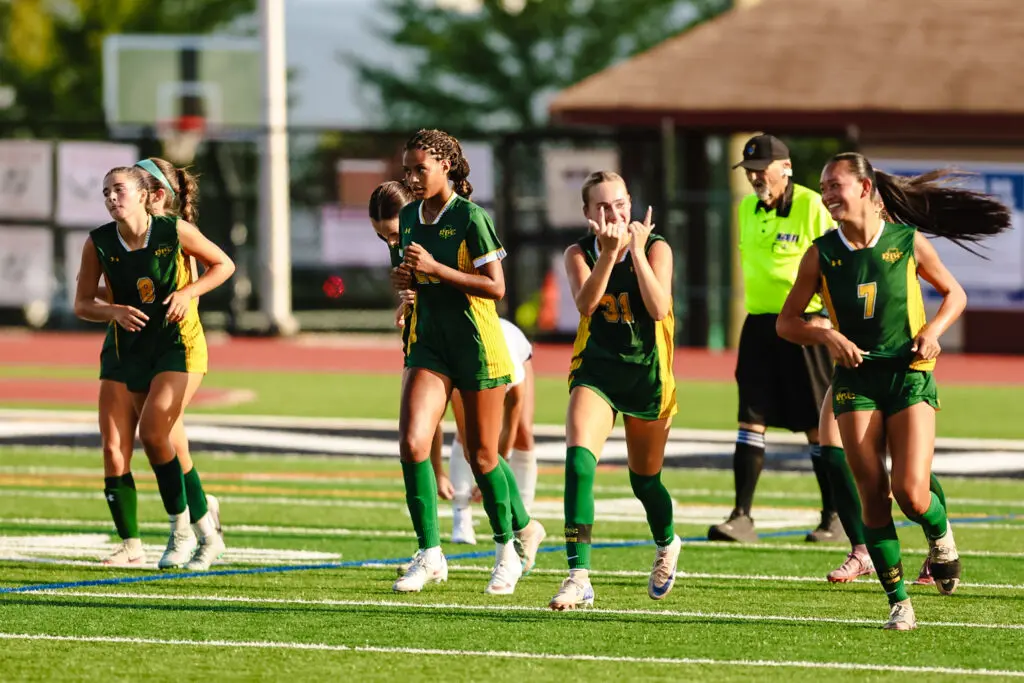 RBC goal celebration - Shore Sports Insider Kaegan Houlihan (#31) scored the game winning goal against No. 2 Howell with 14:49 left in the game at Count Basie Park. 9/3/26 Photo by Samantha Mayer - RBC goal celebration