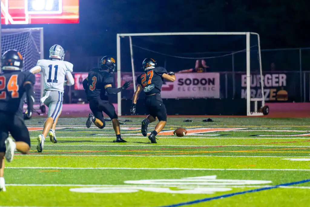 Middletown North Nick Panetta - Shore Sports Insider Middletown North's Nick Panetta tracks down the game-winning blocked punt in the end zone against Manasquan (Photo by Patrick Olivero) - Middletown North Nick Panetta