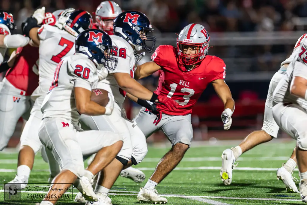 Christos Tsandiotis - Shore Sports Insider Wall linebacker Christos Tsandiotis led the defense in a comeback win over Manalapan (Photo by Tom Smith/tspsportsimages.com) - Christos Tsandiotis