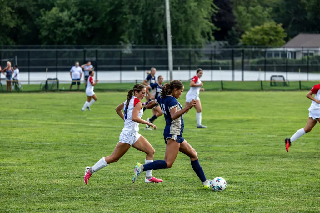 Boro v Ocean 9 - Shore Sports Insider Abby Salowe (left) finished with an assist against Freehold Boro in a Class B North game. 9/9/26 (Photo by Doug Phillips/Framegrabs LLC) - Boro v Ocean 9