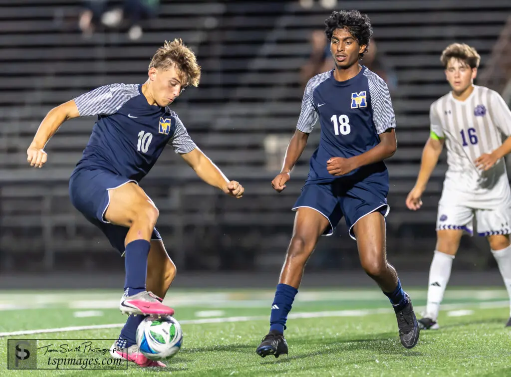 Marlboro Nick Hramyka - Shore Sports Insider Marlboro senior Nick Hramyka controls the ball next to junior teammate Adhvaith Madineni. (Photo: Tom Smith | tspsportsimages.com) - Marlboro Nick Hramyka