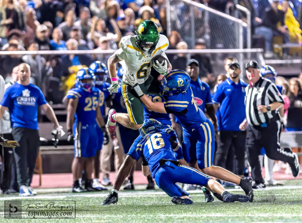 Jason Berecsky - Shore Sports Insider RBC's Jason Berecsky goes airborne for extra yards in the win over Donovan Catholic. (Photo by Tom Smith/tspsportsimages.com) - Jason Berecsky