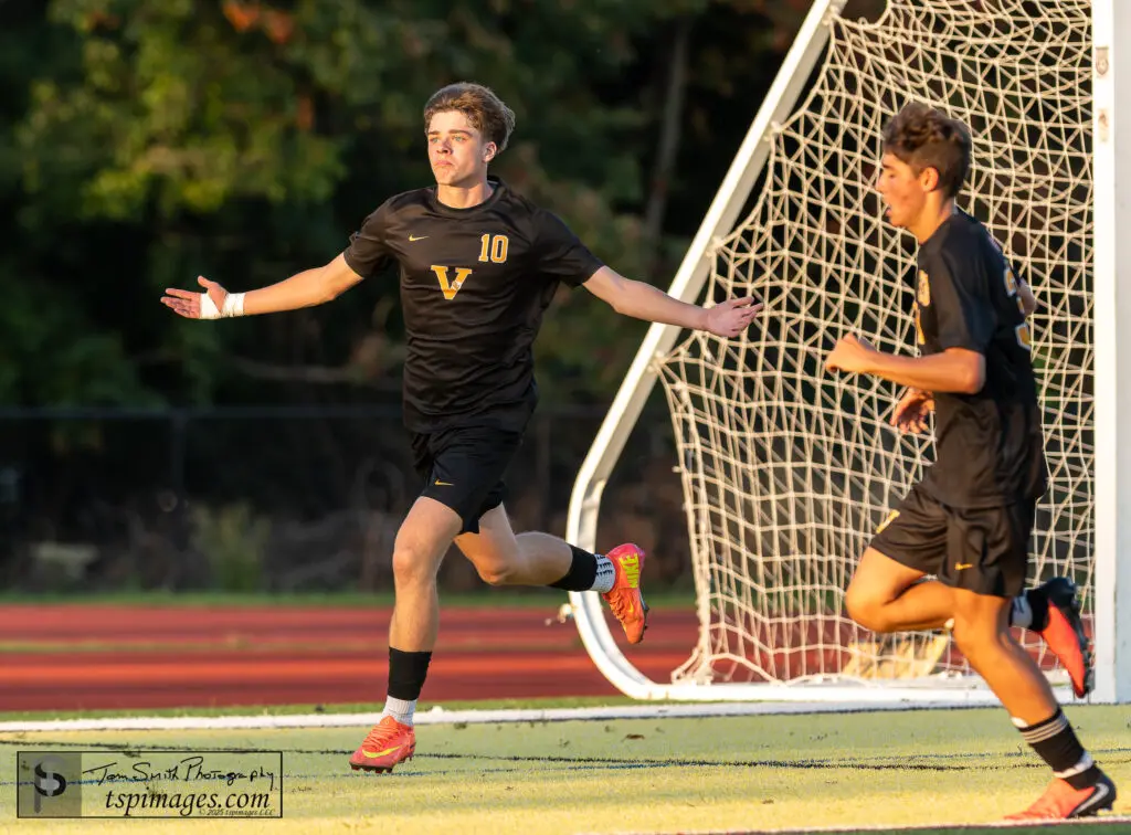 SJV Ethan Eddleson - Shore Sports Insider St. John Vianney junior Ethan Eddleston celebrates scoring a goal vs. Southern Regional in the Shore Conference Tournament opening round. (Photo: Tom Smith | tspsportsimages.com) - SJV Ethan Eddleson