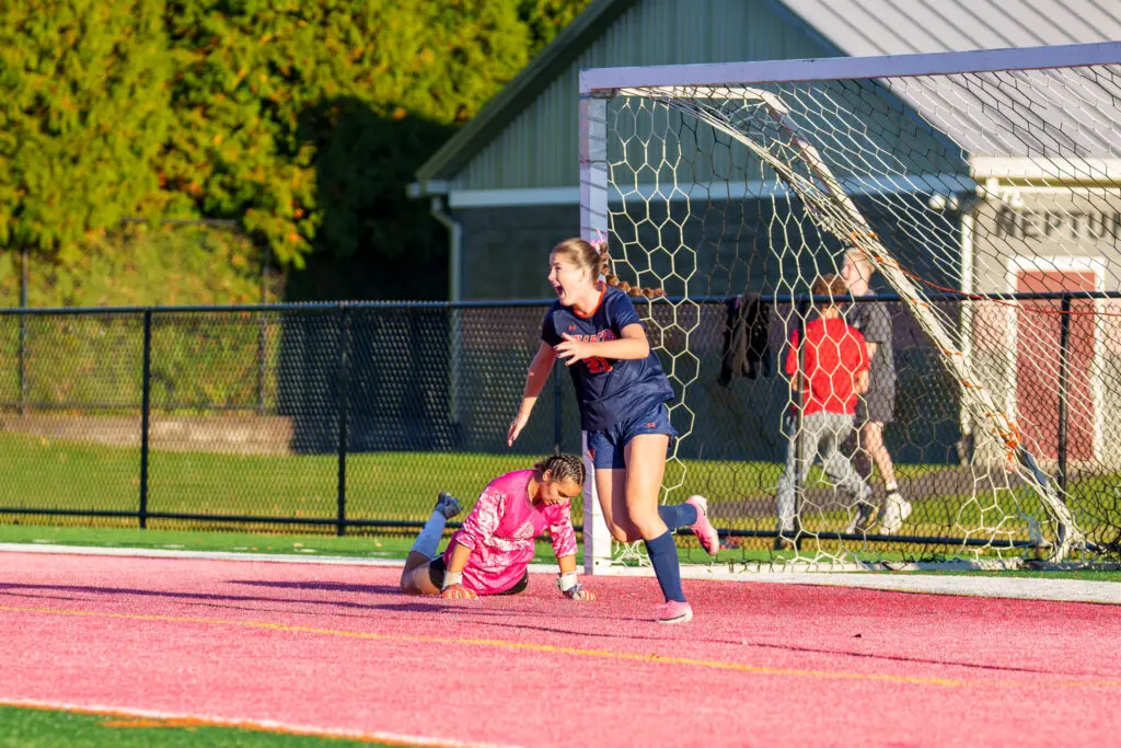 THKailyn Fitzgerald1 - Shore Sports Insider Kailyn Fitzgerald scored the golden goal in the 85th minute for Trinity Hall in the SCT Final. 10/24/26 (Photo by Patrick Olivero) - THKailyn Fitzgerald1