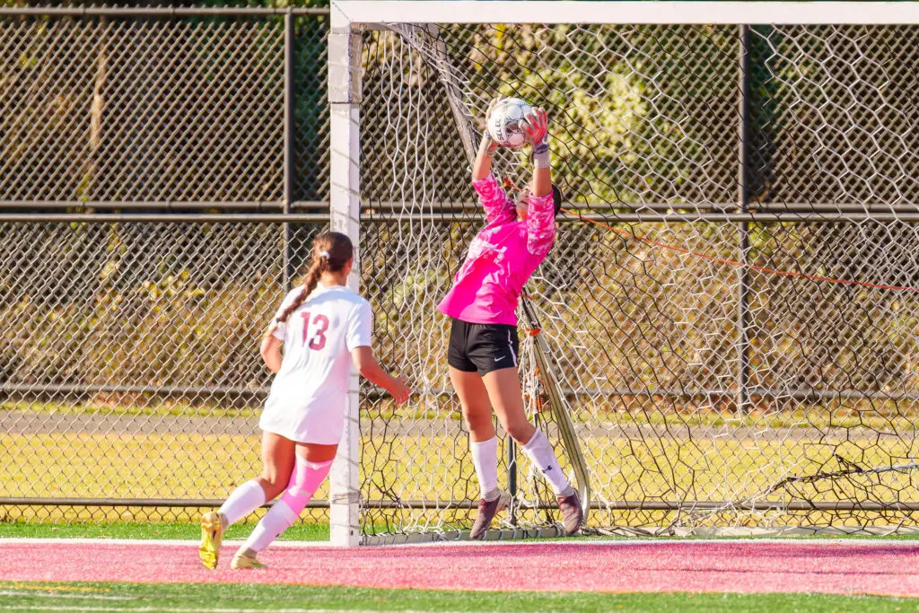 TRS Reese Lindemann 1 - Shore Sports Insider Reese Lindemann made 11 saves in the SCT Final against Trinity Hall. 10/24/26 (Photo by Patrick Olivero) - TRS Reese Lindemann 1