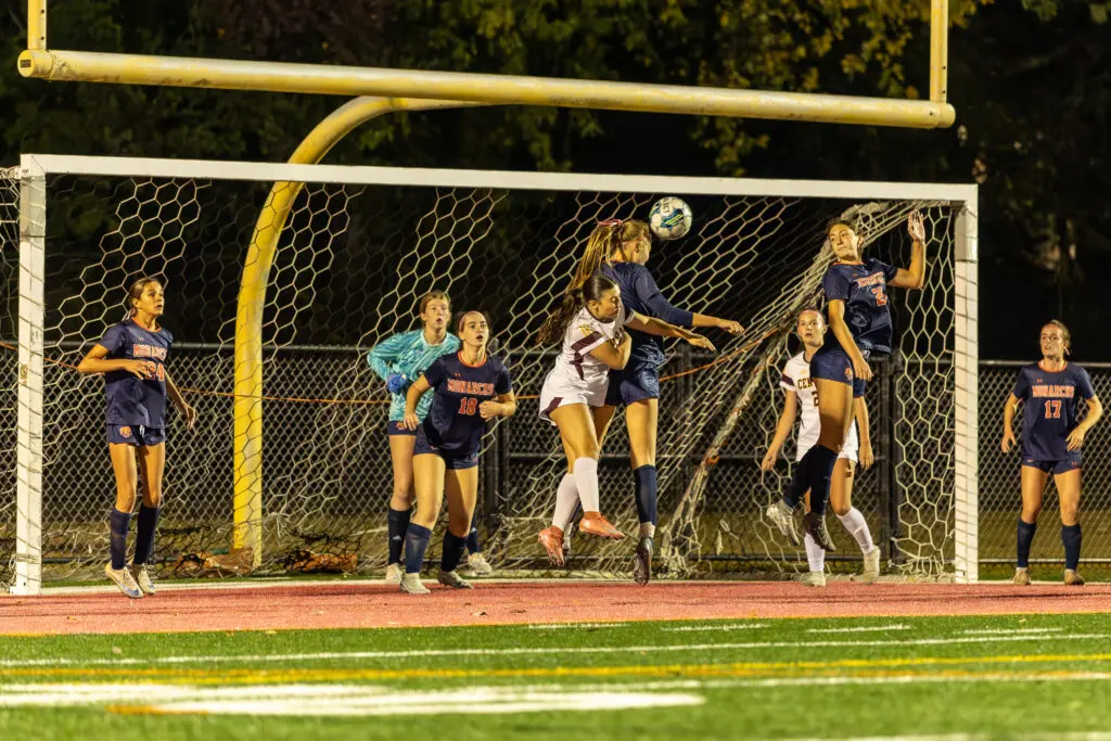 Trinity vs Central 13 - Shore Sports Insider Trinity Hall defending a corner kick against Central in the SCT semifinal. 10/20/26 (Photo by Doug Phillips/Framegrabs LLC) - Trinity vs Central 13