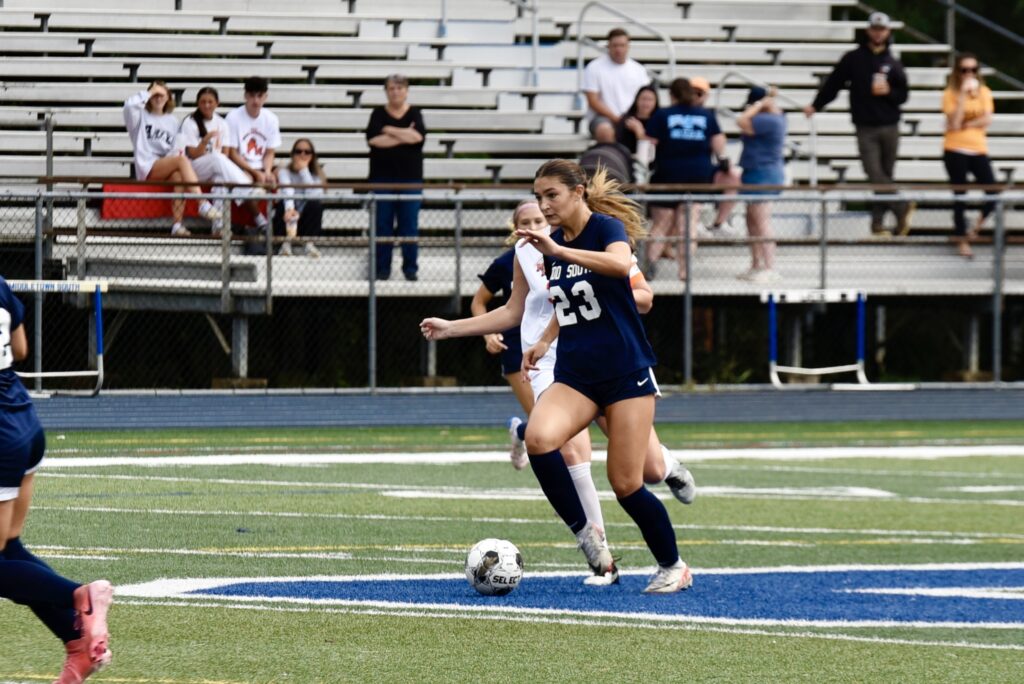 Junior Maria DeGregorio anchored the defensive line for Middltown South opening day. (Photo by Eric Braun) - Midd South Girls Soccer - DeGregorio