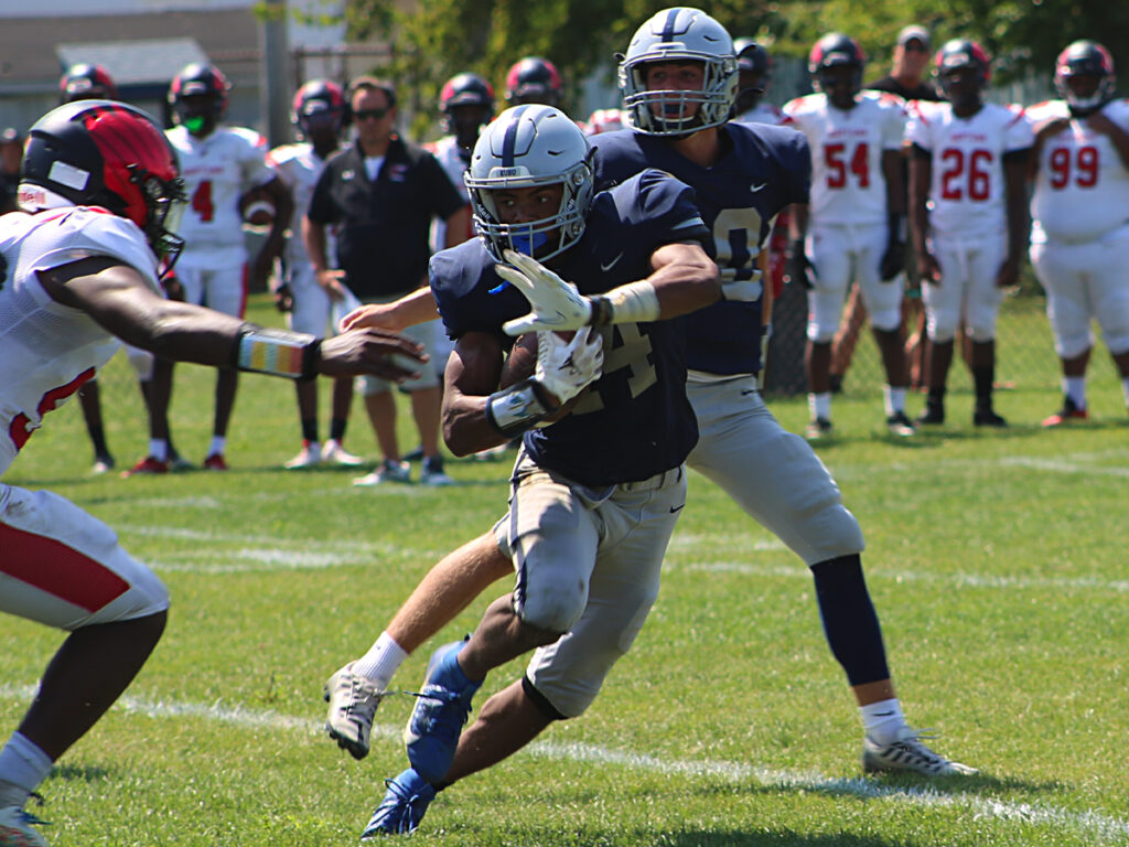 Manasquan junior Ace Etienne has given the Warriors' offense a boost with 7 touchdowns in two games. (Photo by Steve Meyer) 