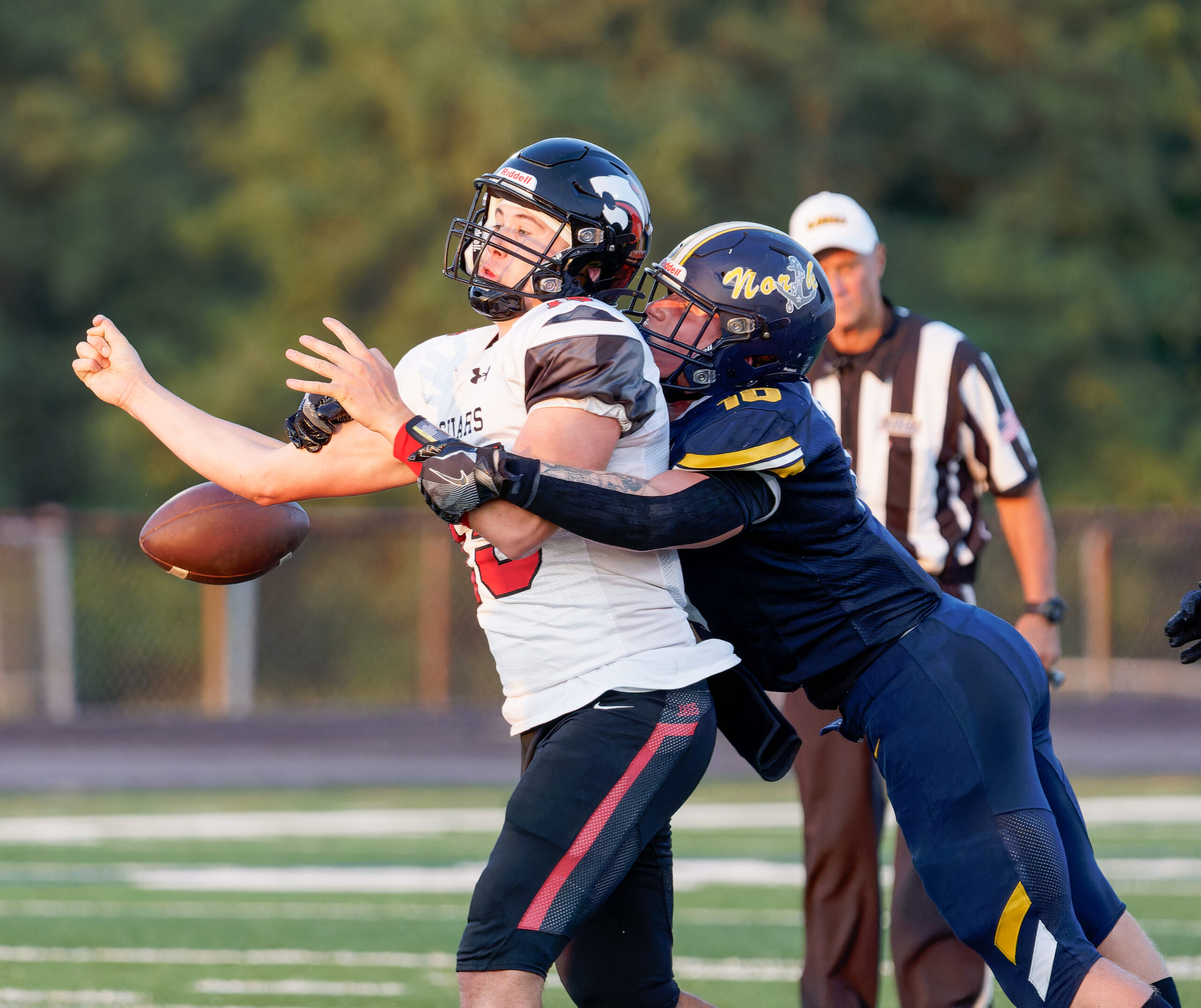 Toms River North linebacker Eddie Slosky had a big game with 1.5 sacks and a forced fumble in the Mariners' 54-10 win over Jackson Memorial. (Bob Badders | rpbphotography.com) - Eddie Slosky, Toms River North football