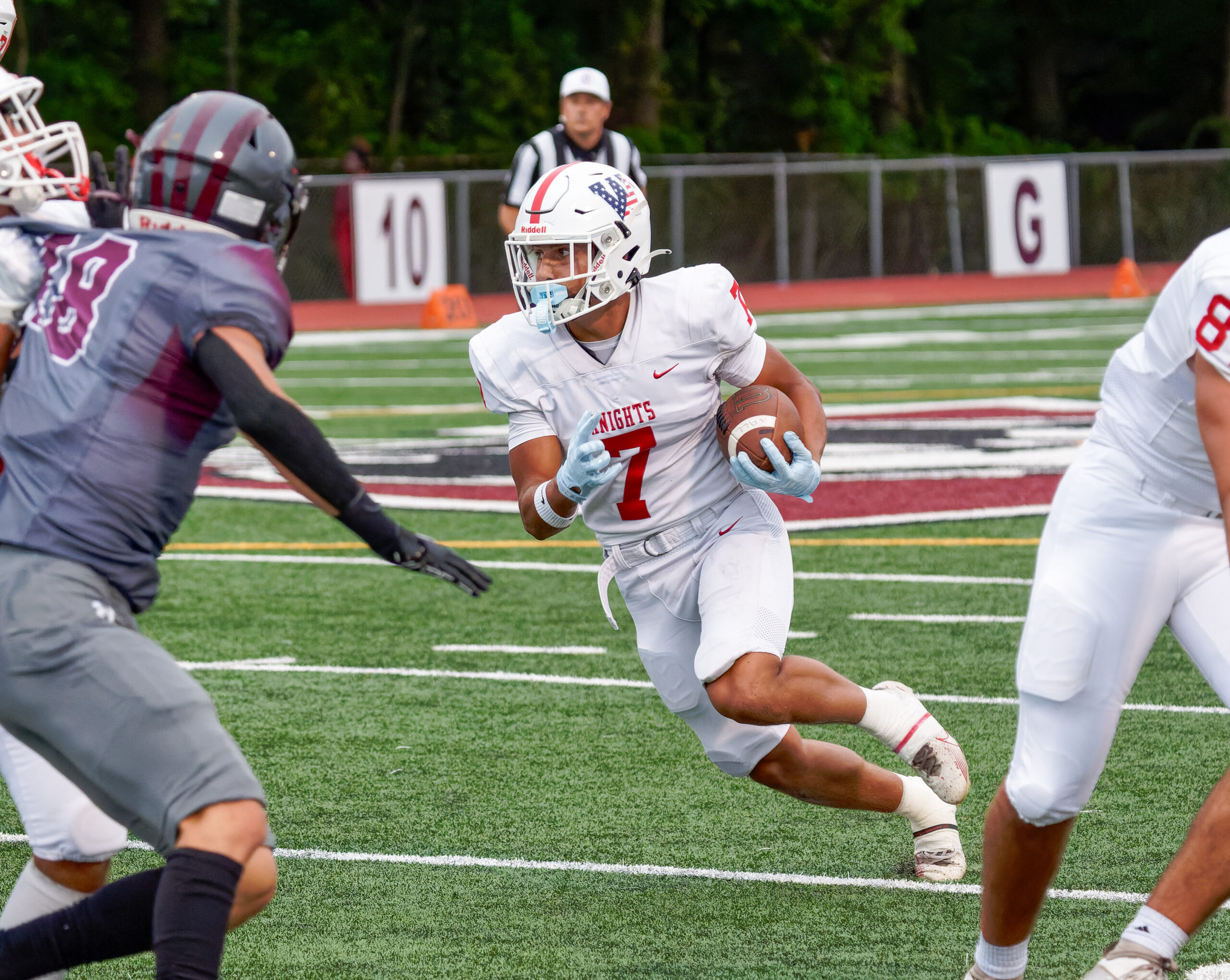 Wall junior Heath Reinhardt ran for a 31-yard touchdown and kicked four extra points in a 34-7 win over Matawan in Week 0. (Bob Badders | rpbphotography.com) - Heath Reinhardt, Wall football