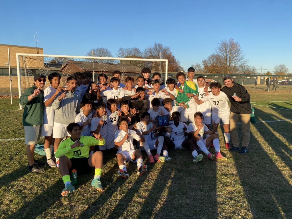 Long Branch celebrates its Central Jersey Group III title. (Photo courtesy of Long Branch Boys Soccer) - Long Branch CJ3 Champs