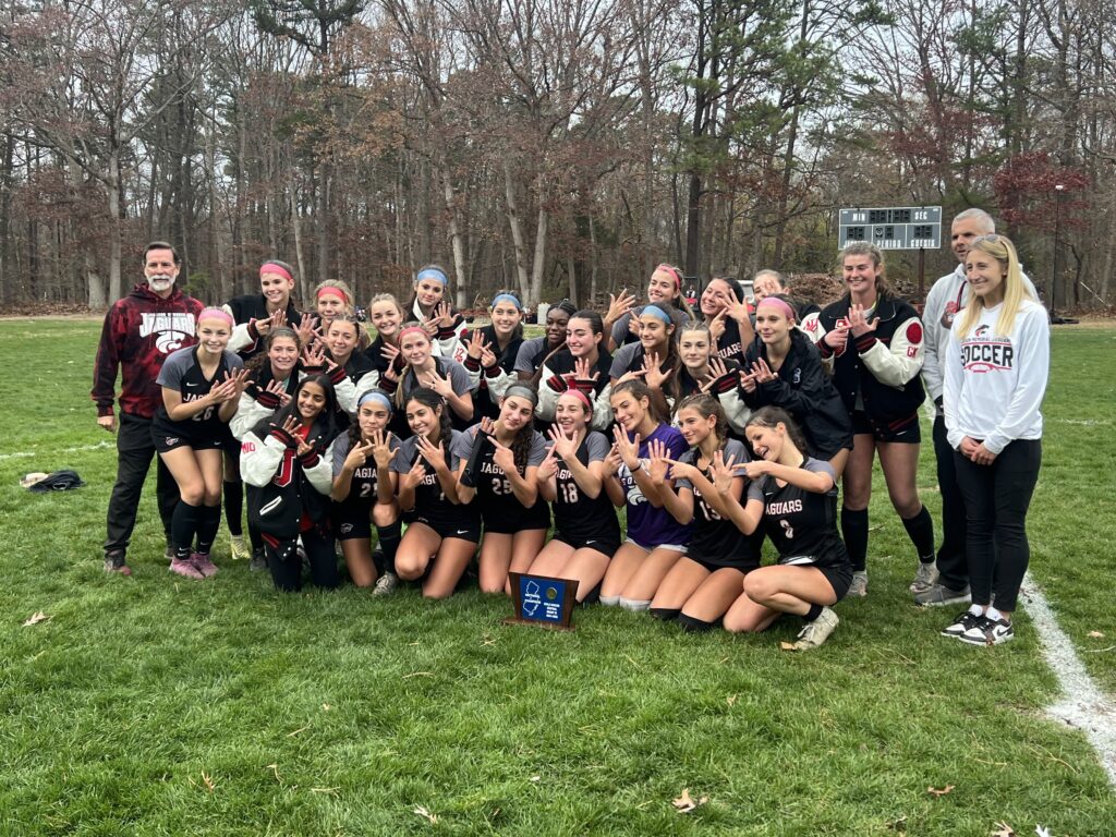 Jackson Memorial girls soccer celebrates its 2024 Central Jersey Group 3 championship. (Photo: Matt Manley) - Jackson Memorial CJ 3 Champs