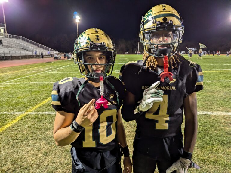 Brick Memorial's Jason Lajara and Nyzier Matthews (Photo by Scott Stump)  - Jason Lajara, Nyzier Matthews, Brick Memorial football