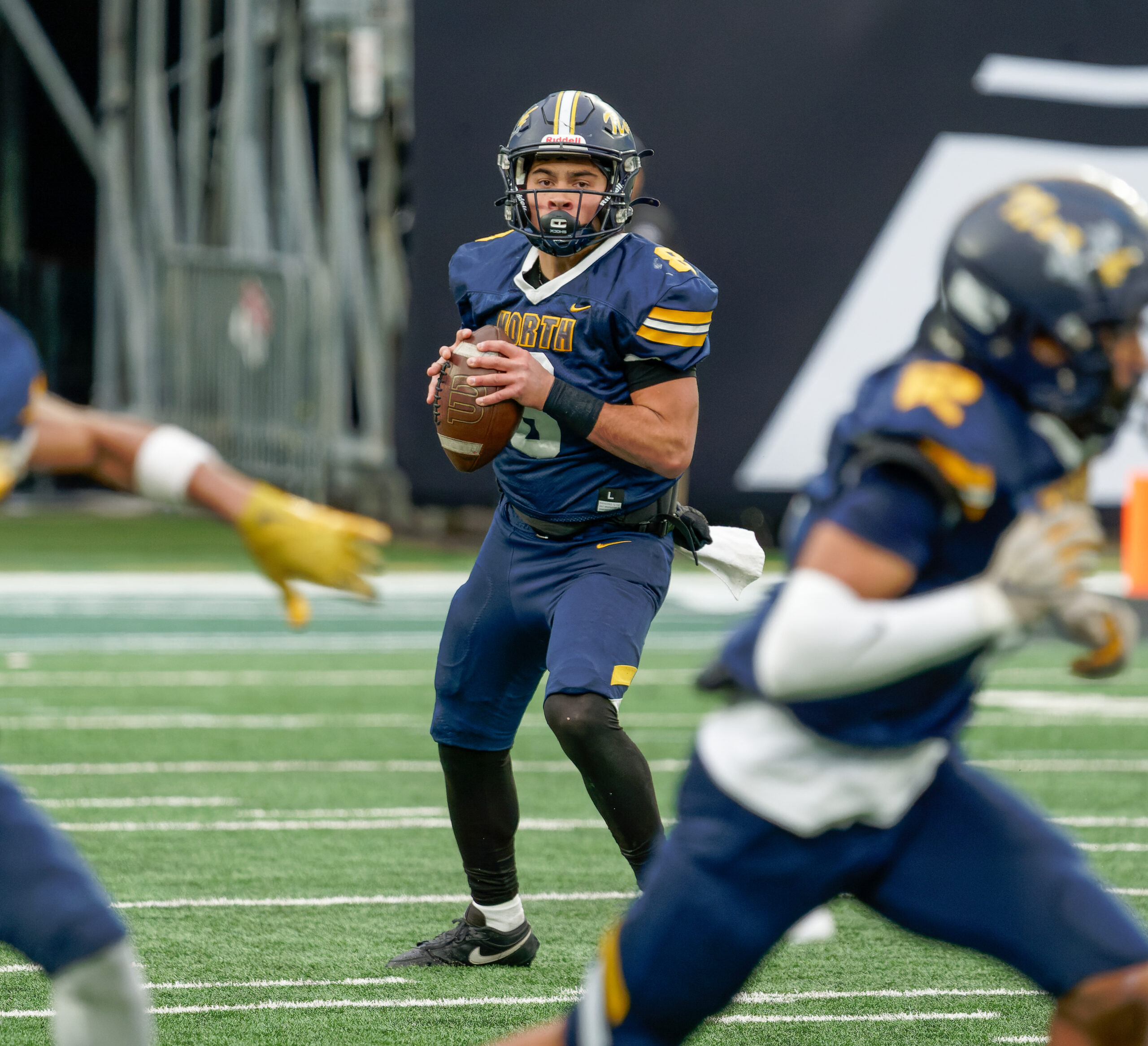 Senior quarterback T.J. Valerio threw four touchdowns passes when Toms River North completed a perfect 14-0 season by defeating Union City 41-14 in the NJSIAA Group 5 state championship game on Friday, Nov. 29, 2024 at MetLife Stadium in East Rutherford, NJ. (Bob Badders | rpbphotography.com) - TJ Valerio, Toms RIver North football