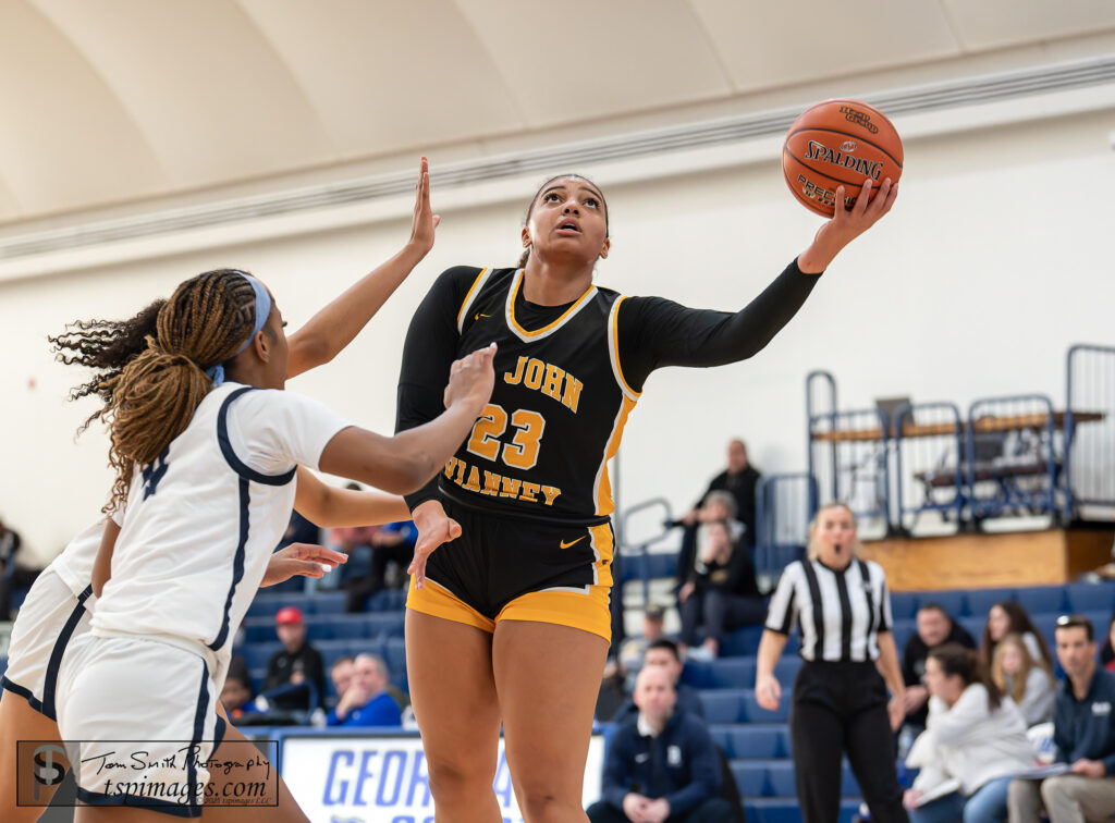 Junior Stella Lockhart posted a double-double against Blair on 1/12/25 at Georgian Court University. Photo by Tom Smith - SJV Stella Lockhart