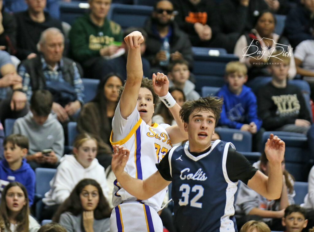 St. Rose junior Jayden Hodge, defended by CBA senior Connor Andree. (Photo: Ray Rich Photography) - St. Rose vs. CBA