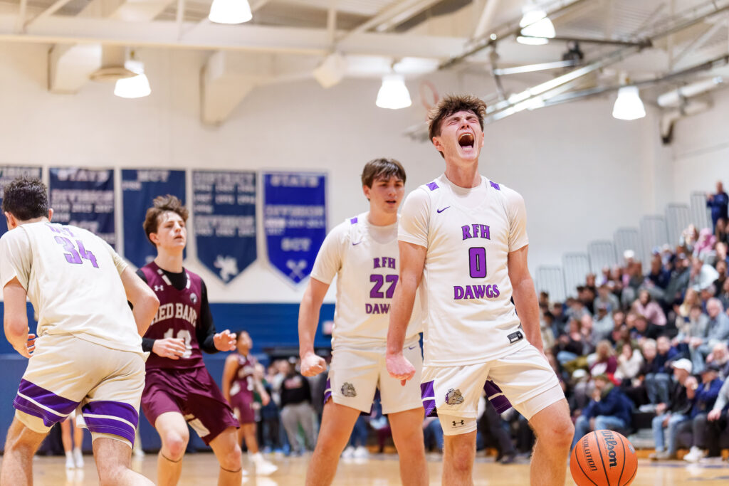 Junior Luke Lydon celebrates with teammate Drew Cavise (22) behind him. (Photo: Patrick Oliveira) - RFH vs Red Bank SCT