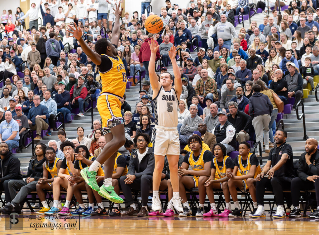 Manasquan senior Brandon Kunz puts up a shot over Camden's Emmanuel Joe-Samuel. (Photo: Tom Smith | tspimages.com) - Manasquan Brandon Kunz