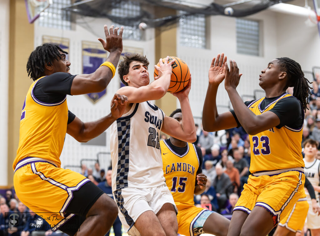 Manasquan sophomore Logan Cleveland drives into a crowd vs. Camden. (Photo: Tom Smith | tspimages.com) - Manasquan sophomore Logan Cleveland